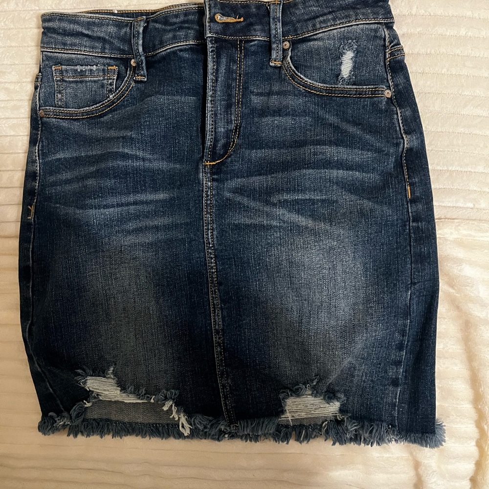 BKE Dark Blue Distressed Pencil Skirt